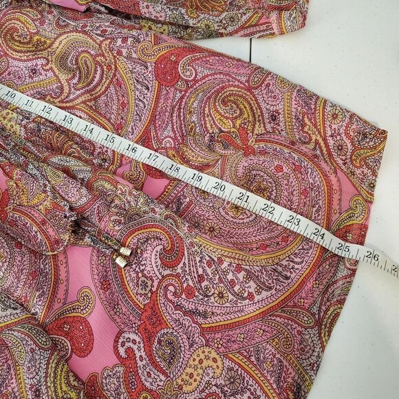 Tommy Hilfiger S Pink Paisley V-neck blouse 3/4 sleeves Retro Colorful - Picture 6 of 11